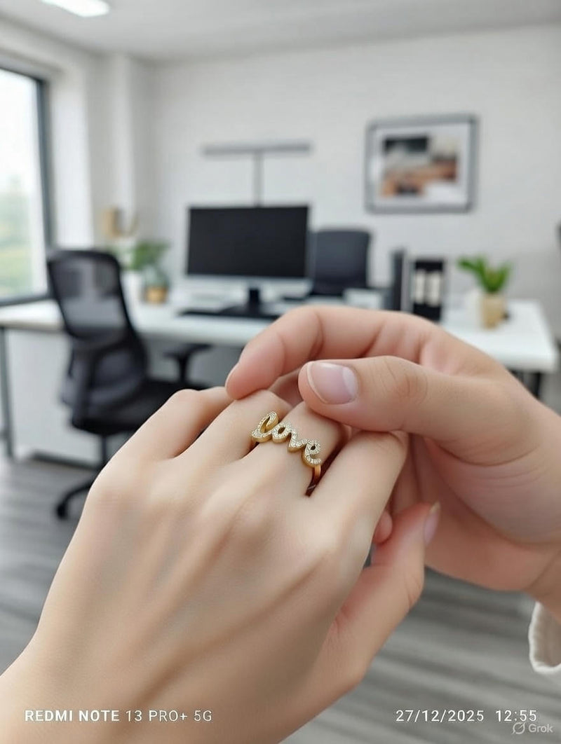 Elegant Gold “Love” Diamond Finger Ring