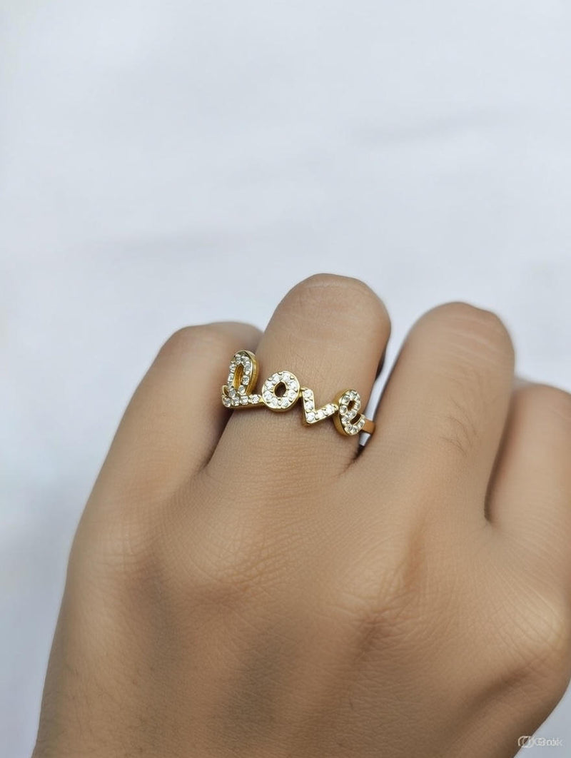Elegant Gold “Love” Diamond Finger Ring