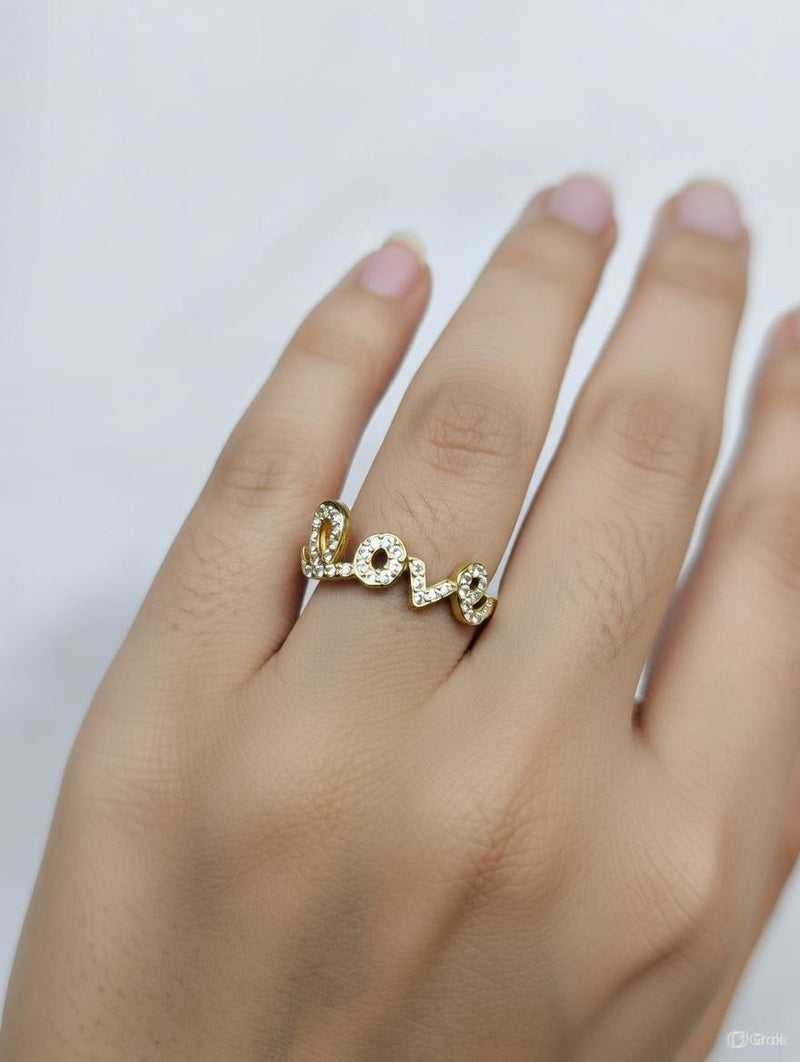 Elegant Gold “Love” Diamond Finger Ring