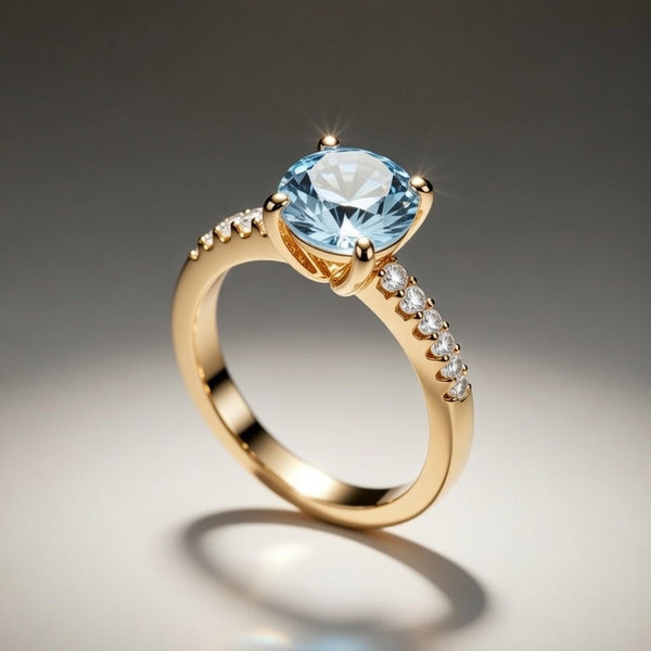 Elegant Silver Blue Solitaire Diamond Ring