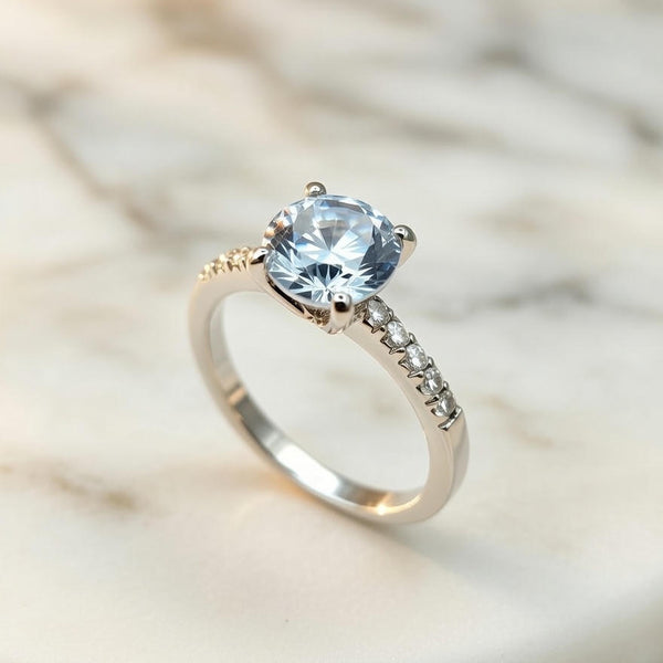 Elegant Silver Blue Solitaire Diamond Ring