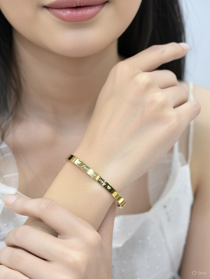 Forever Love Engraved Cuff Bracelet (Gold & Silver Plated)