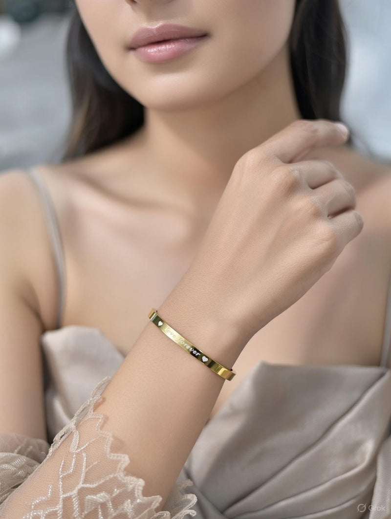 Forever Love Engraved Cuff Bracelet (Gold & Silver Plated)