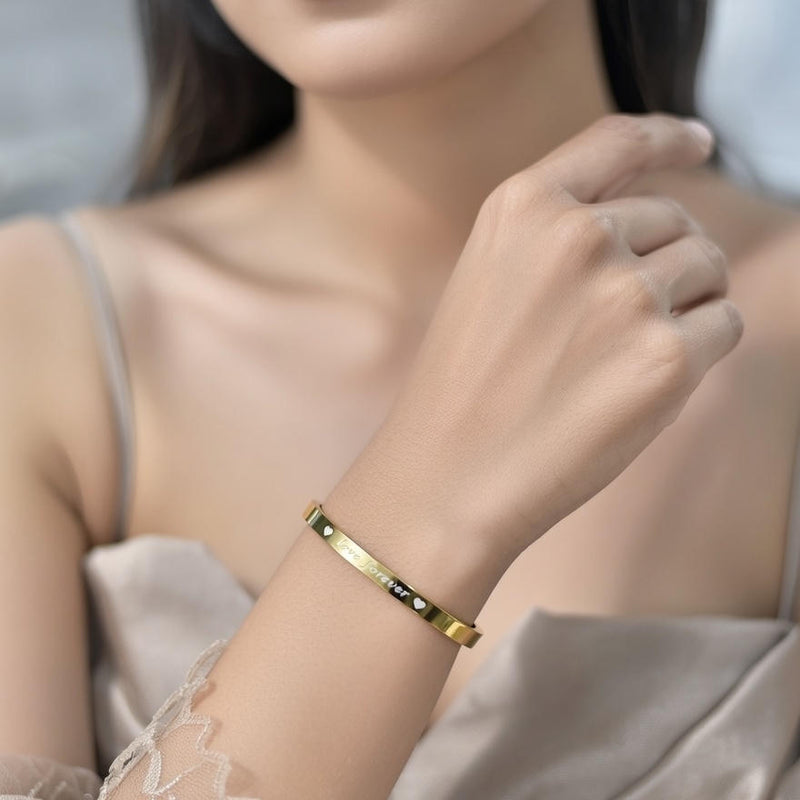 Forever Love Engraved Cuff Bracelet (Gold & Silver Plated)
