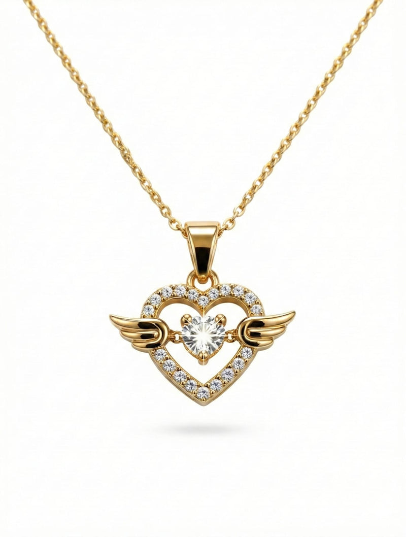 Angel Wing Heart Crystal Pendant Necklace