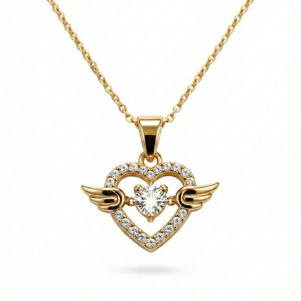 Angel Wing Heart Crystal Pendant Necklace