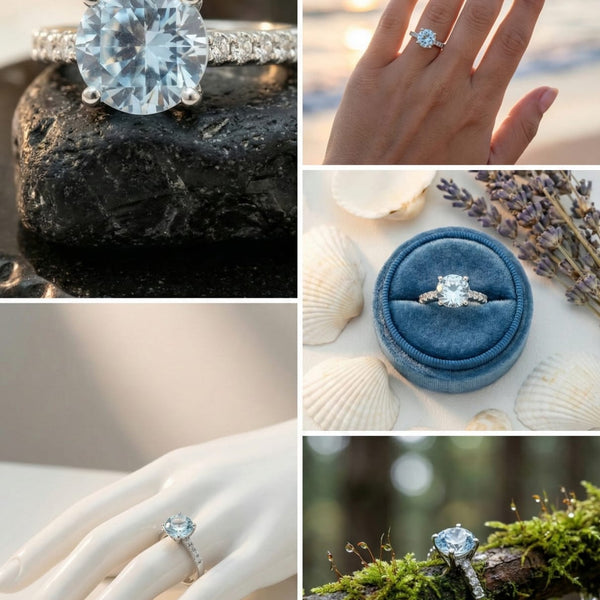 Elegant Silver Blue Solitaire Diamond Ring