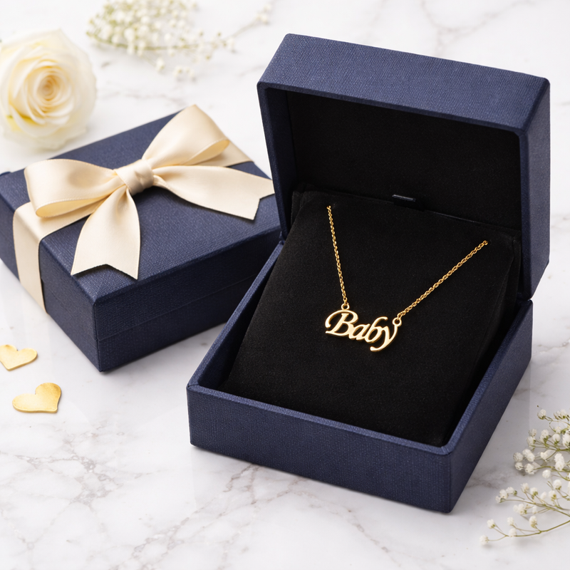Baby Script Pendant Necklace – Elegant Gold-Finish Name Chain for Women & Girls
