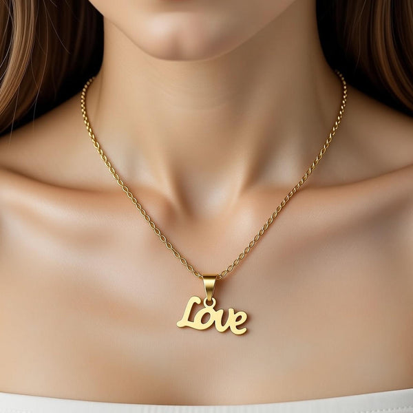 Love Script Pendant Necklace – Elegant Gold-Finish Chain for Women & Girls