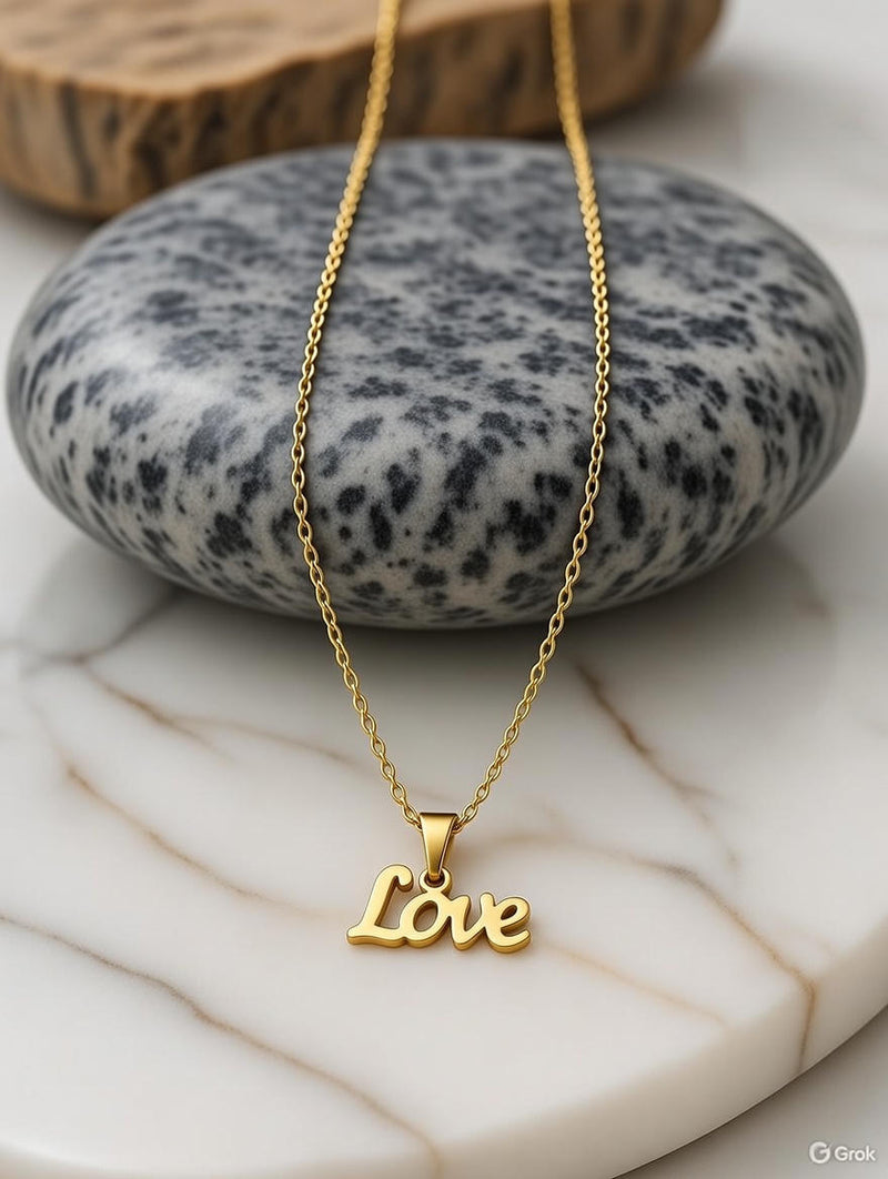 Love Script Pendant Necklace – Elegant Gold-Finish Chain for Women & Girls