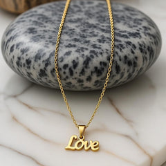 Love Script Pendant Necklace – Elegant Gold-Finish Chain for Women & Girls
