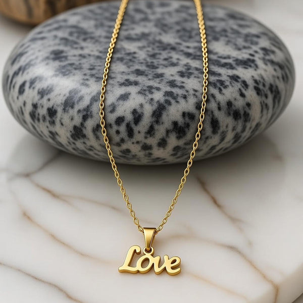Love Script Pendant Necklace – Elegant Gold-Finish Chain for Women & Girls