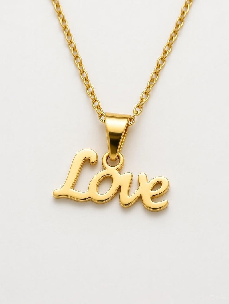 Love Script Pendant Necklace – Elegant Gold-Finish Chain for Women & Girls