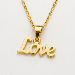 Love Script Pendant Necklace – Elegant Gold-Finish Chain for Women & Girls