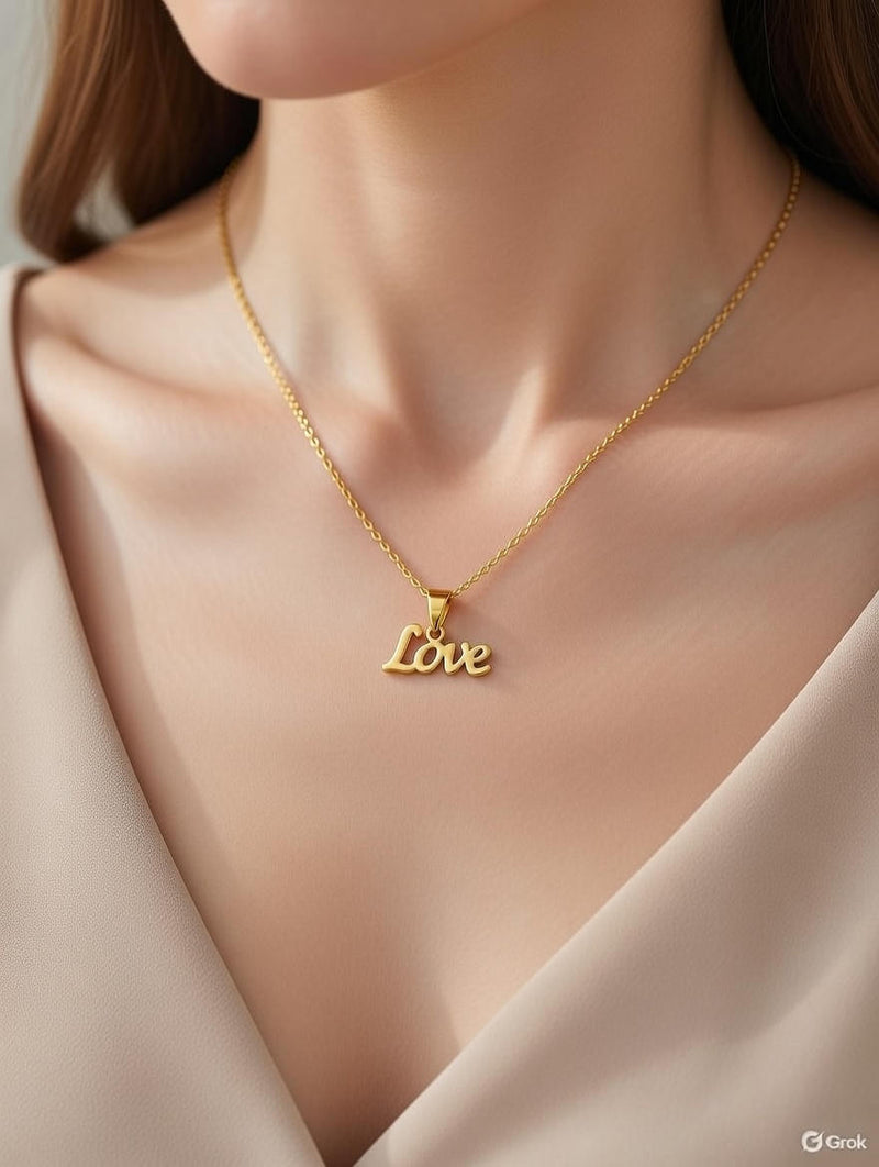 Love Script Pendant Necklace – Elegant Gold-Finish Chain for Women & Girls