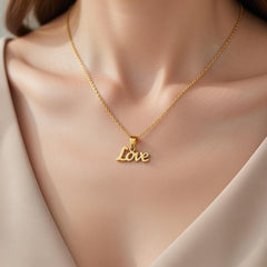 Love Script Pendant Necklace – Elegant Gold-Finish Chain for Women & Girls