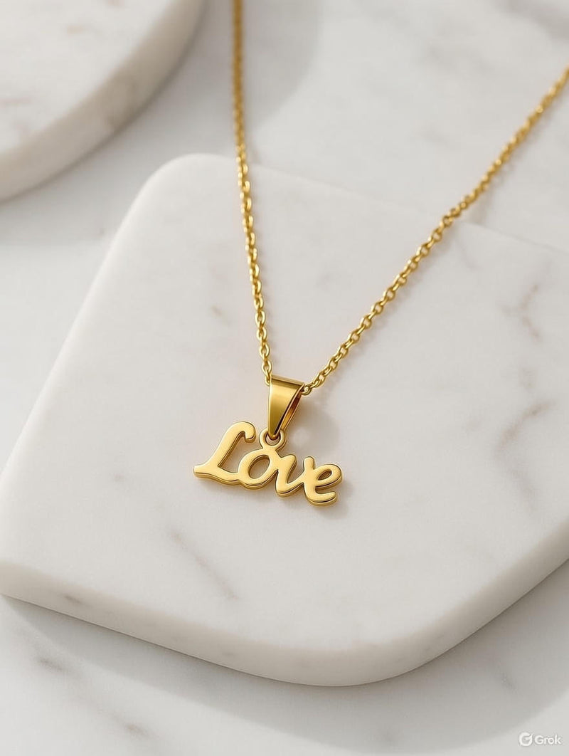 Love Script Pendant Necklace – Elegant Gold-Finish Chain for Women & Girls
