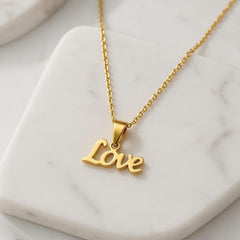 Love Script Pendant Necklace – Elegant Gold-Finish Chain for Women & Girls