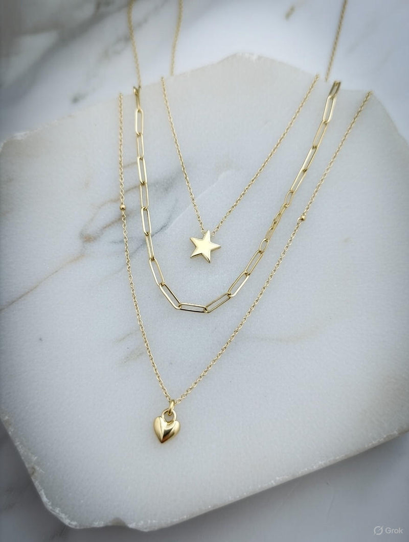 Gold Layered Star & Heart Necklace for Women