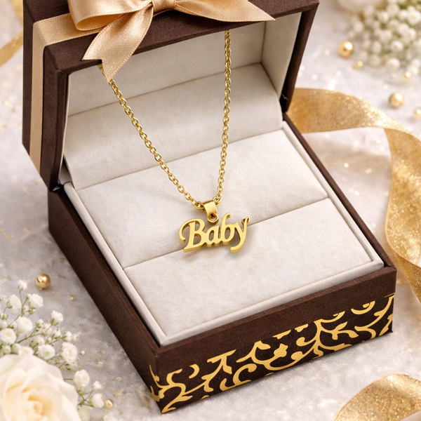 Baby Script Pendant Necklace – Elegant Gold-Finish Name Chain for Women & Girls