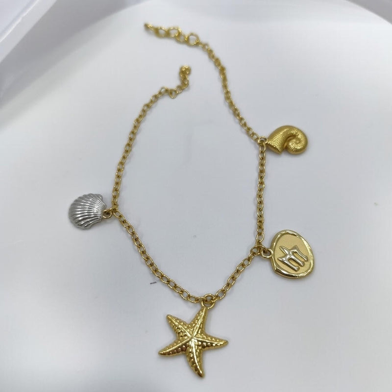 Sea Shell & Starfish Charm Anklet for Women, Adjustable