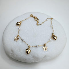 Butterfly & Heart Charm Pearl Anklets