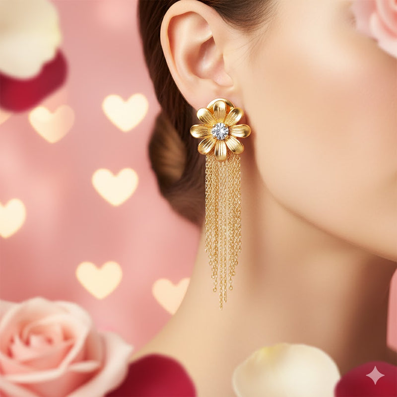 Golden Bloom Tassel Drop Earrings