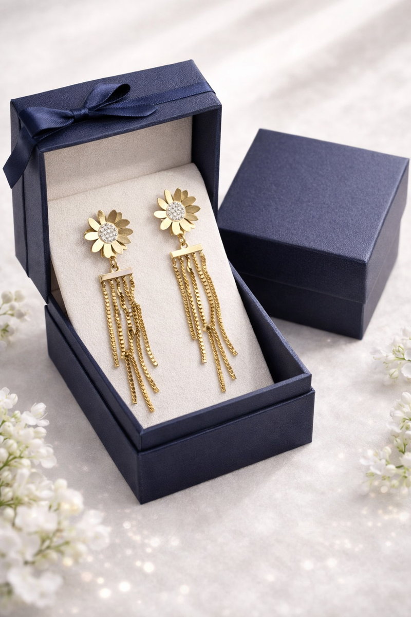 Golden Bloom Tassel Drop Earrings