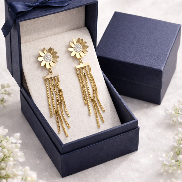 Golden Bloom Tassel Drop Earrings
