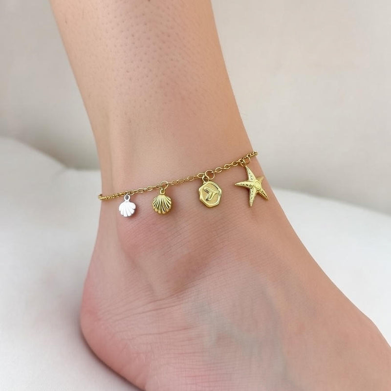 Sea Shell & Starfish Charm Anklet for Women, Adjustable