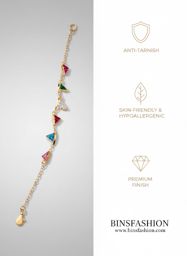 Multicolour Geometric Crystal Charm Bracelet with Premium Gold Finish – Anti-Tarnish