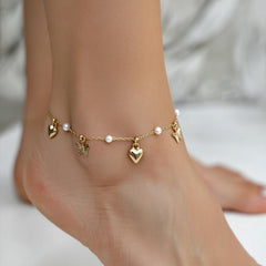 Butterfly & Heart Charm Pearl Anklets