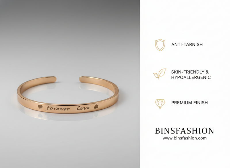 Forever Love Engraved Cuff Bracelet (Gold & Silver Plated)