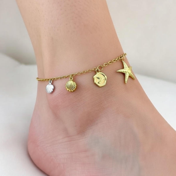Sea Shell & Starfish Charm Anklet for Women, Adjustable