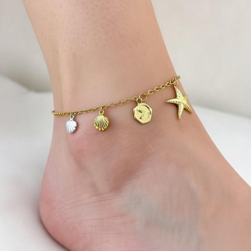 Sea Shell & Starfish Charm Anklet for Women, Adjustable