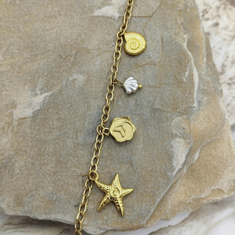 Sea Shell & Starfish Charm Anklet for Women, Adjustable