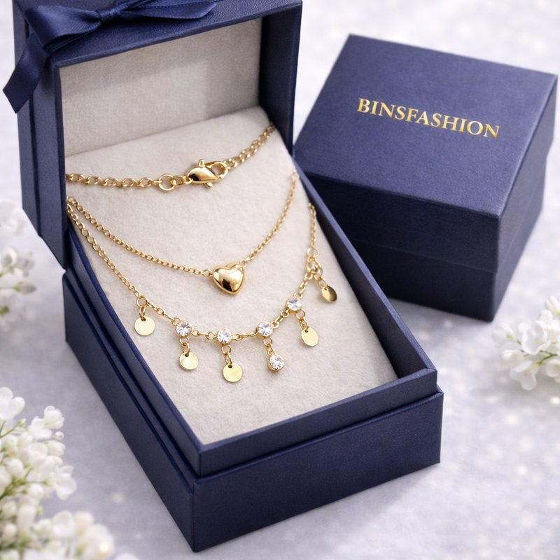 Gold Plated Adjustable Anklet for Women | Heart Charm, Crystal Drops | Daily Wear Jewelry