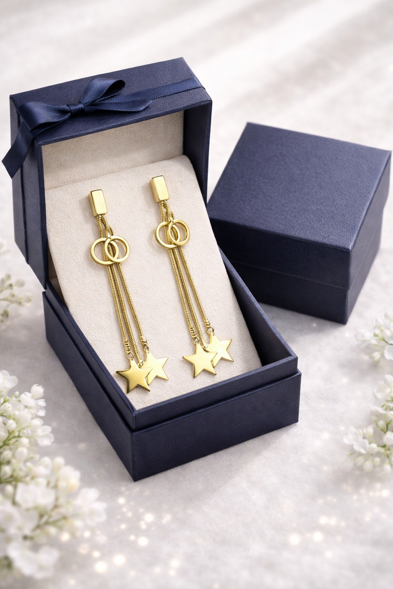 Celestial Star Chain Drop Earrings