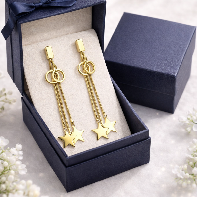 Celestial Star Chain Drop Earrings