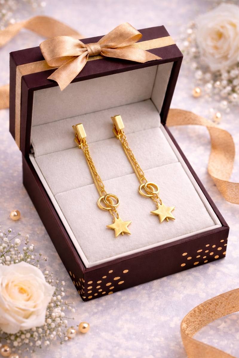 Celestial Star Chain Drop Earrings