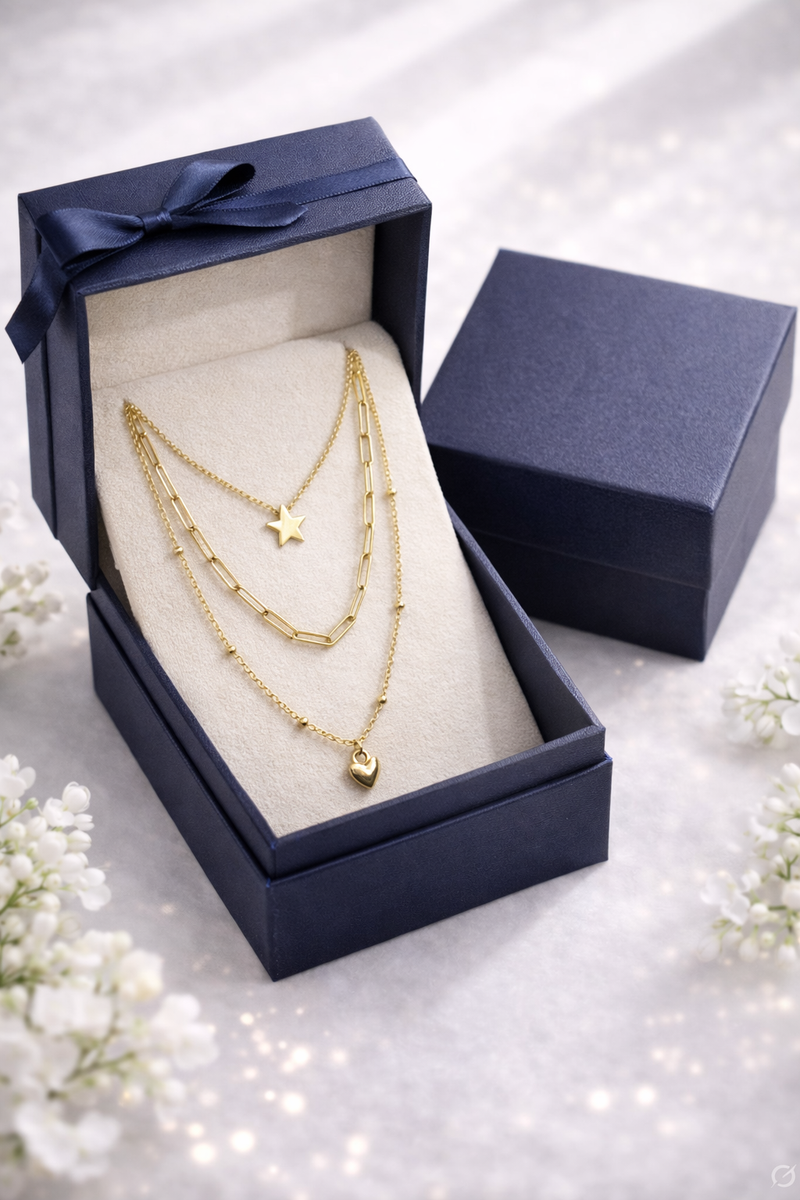 Gold Layered Star & Heart Necklace for Women