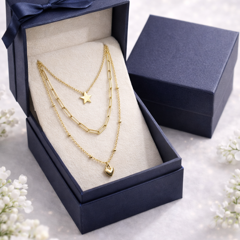 Gold Layered Star & Heart Necklace for Women