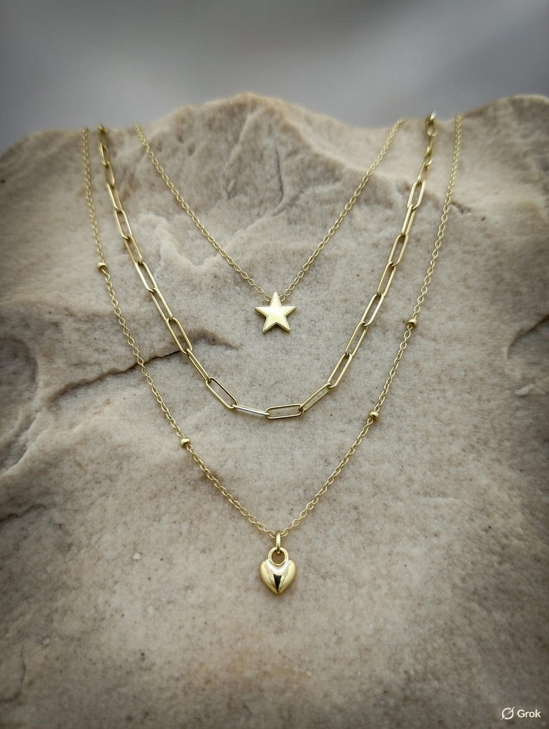 Gold Layered Star & Heart Necklace for Women