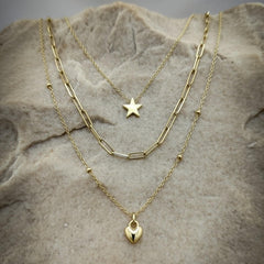 Gold Layered Star & Heart Necklace for Women