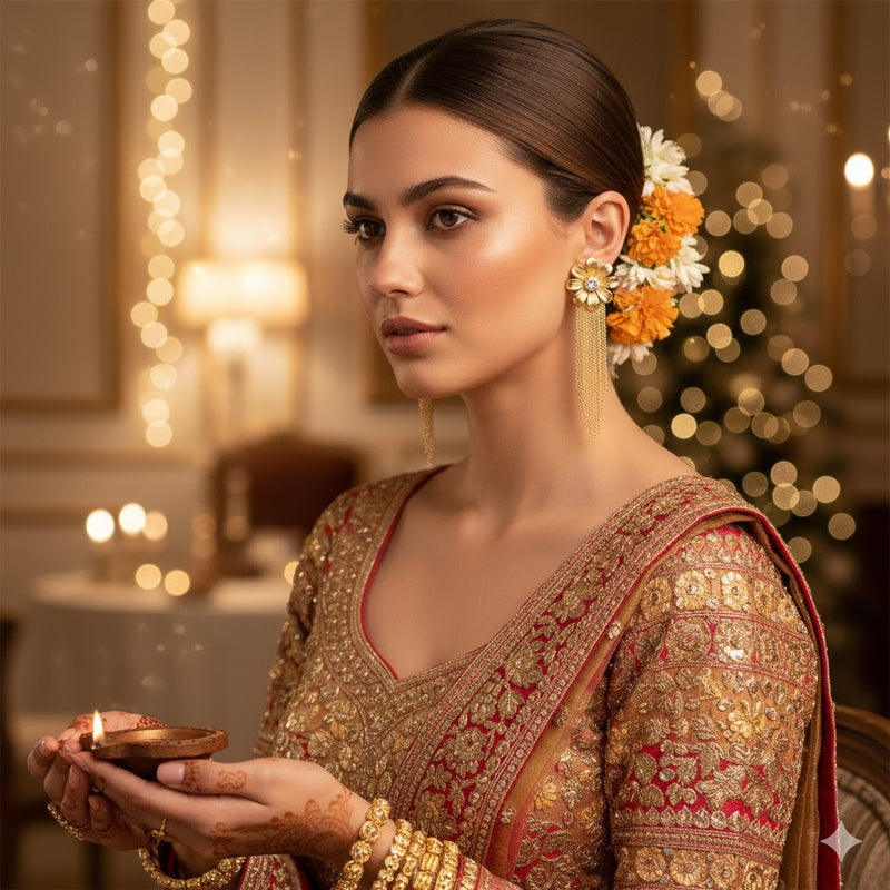 Golden Bloom Tassel Drop Earrings