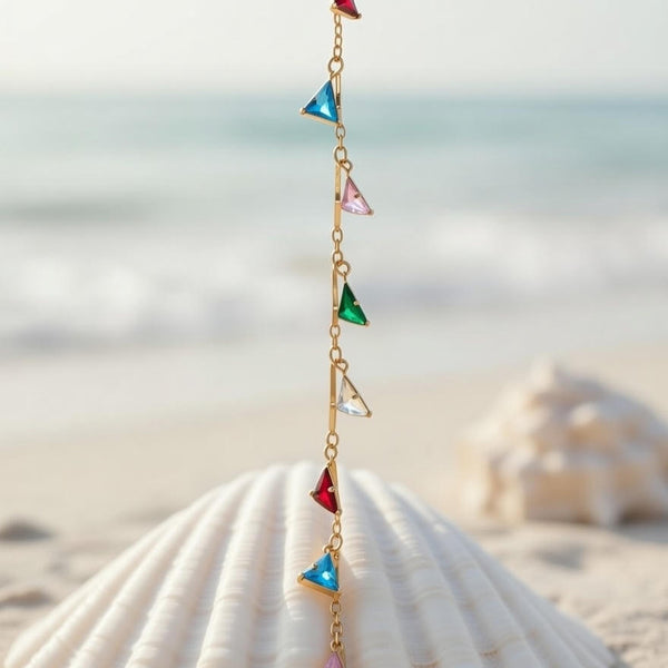 Multicolour Geometric Crystal Charm Bracelet with Premium Gold Finish – Anti-Tarnish