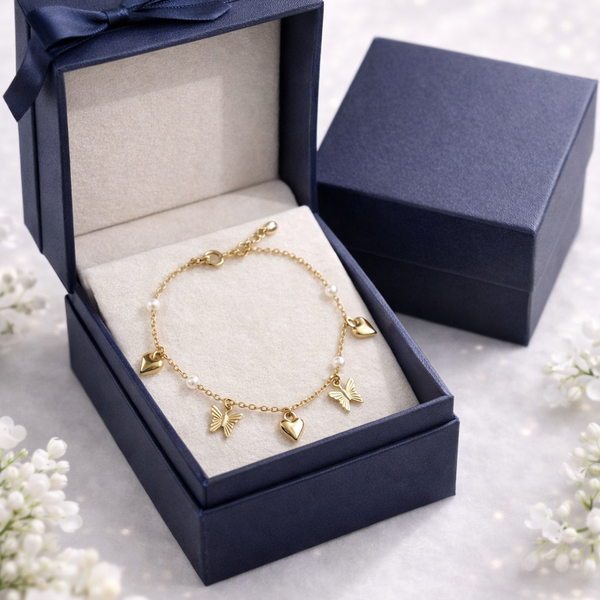 Butterfly & Heart Charm Pearl Anklets