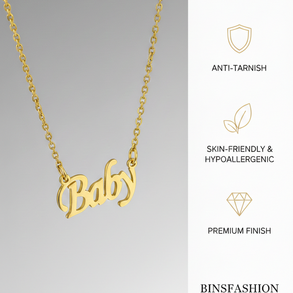 Baby Script Pendant Necklace – Elegant Gold-Finish Name Chain for Women & Girls