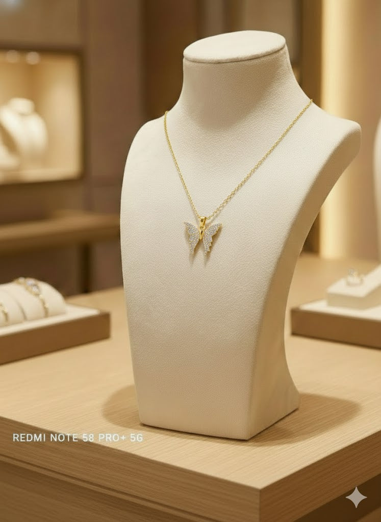 Golden Butterfly Crystal Pendant Necklace