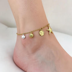 Sea Shell & Starfish Charm Anklet for Women, Adjustable